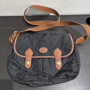 Longchamp Le Pliage Crossbody Black/Cognac Leather and Nylon Messenger Bag Purse